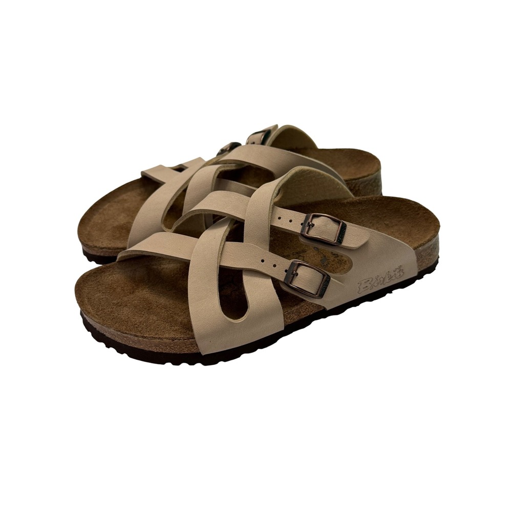 Birki's by Birkenstock Salina Beige Strappy Slide Sandals Women's Size 38 7-7.5